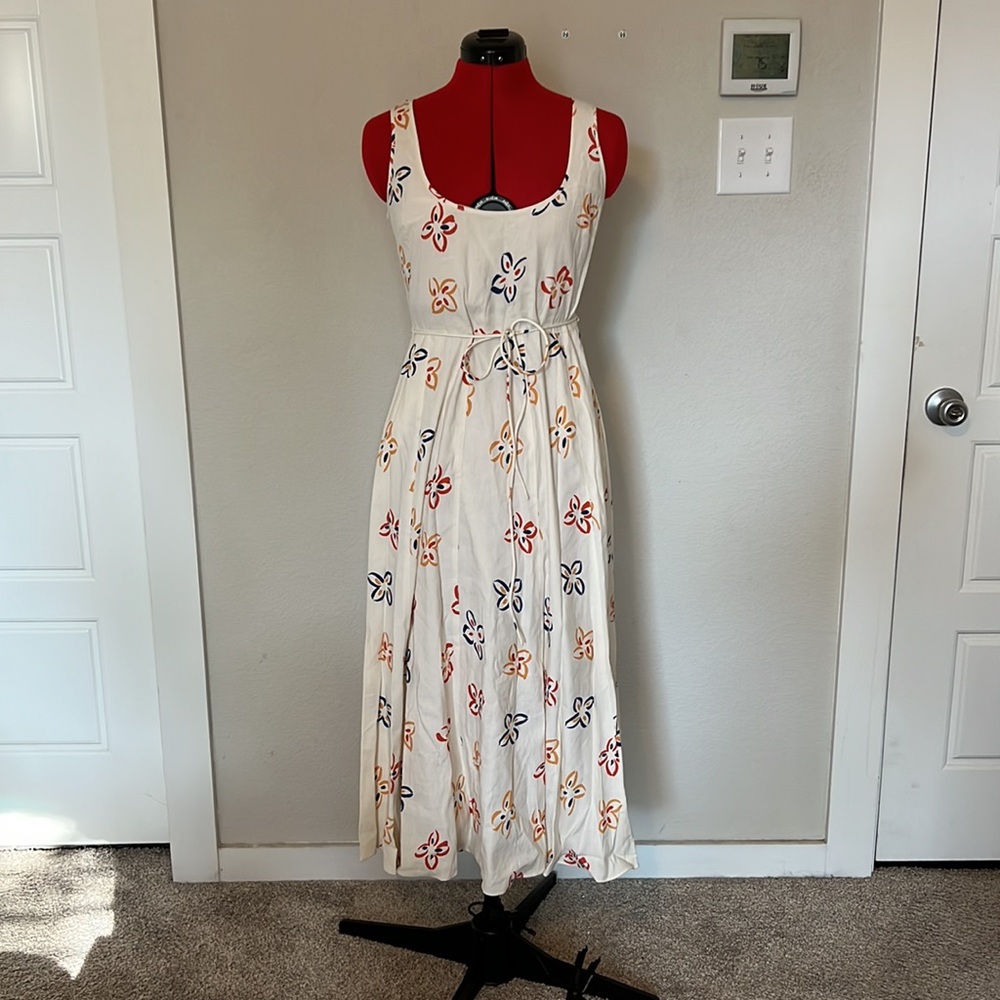 ✨NEW✨ Rebecca Taylor Flame Fleur Linen-Blend Midi-Dress - Size 4 - Picture 2 of 14